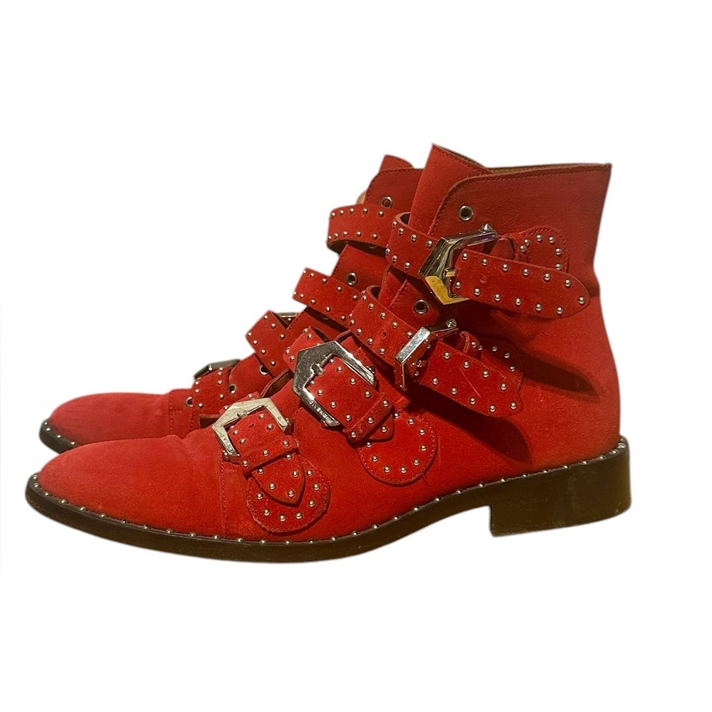 Givenchy red suede moto combat boots - Picture 8 of 9